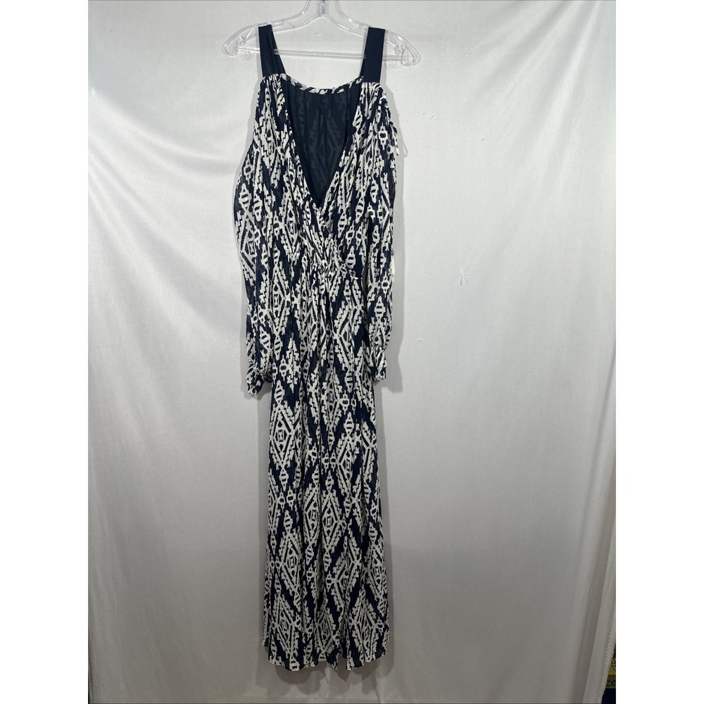 NEW $598 TORY BURCH [ XL ] Katherine Cold Shoulder Pleat Wrap Dress Navy J2198 - Picture 11 of 15